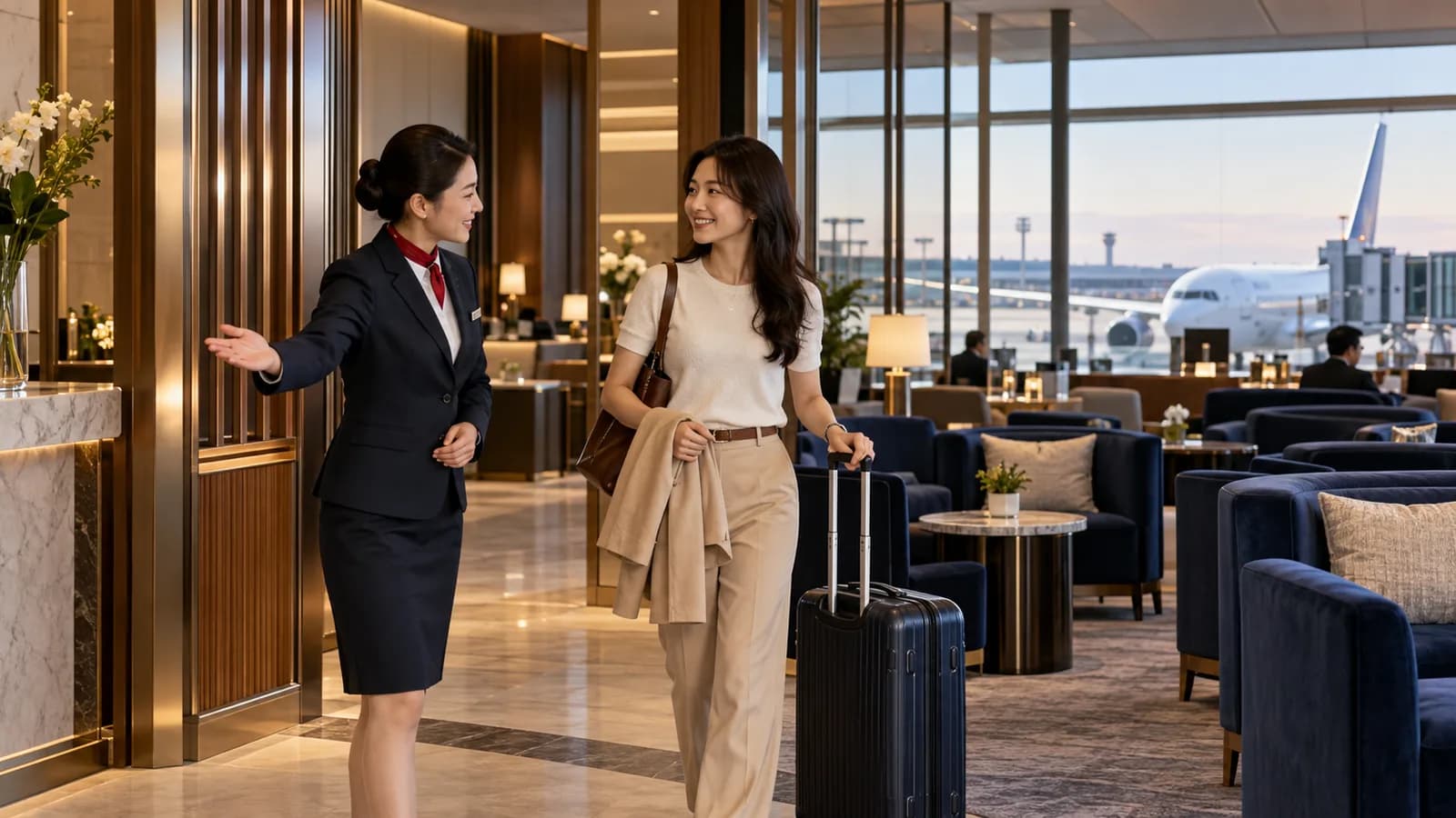 Nhân viên hỗ trợ hành khách kiểm tra quyền lợi sau nâng hạng China Eastern